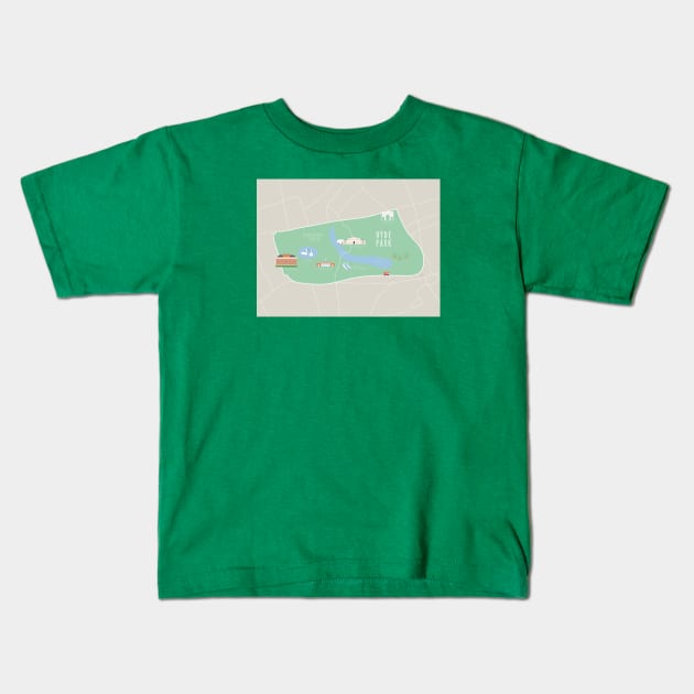 Hyde Park, London, Kensington Gardens Map Kids T-Shirt by lymancreativeco